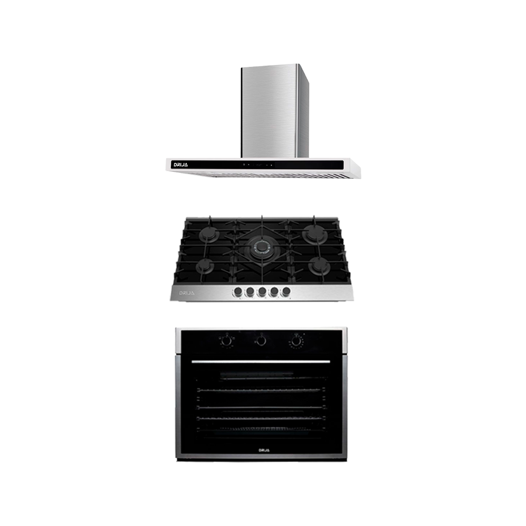 COMBO C PREMIUM - DRIJA - 76CM / 30” – STEEL/GLASS (Stove, Oven and Extractor).