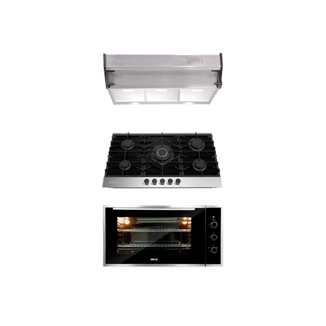 COMBO C - DRIVE - 90CM / 36” – STEEL/GLASS (Stove, Oven and Extractor).