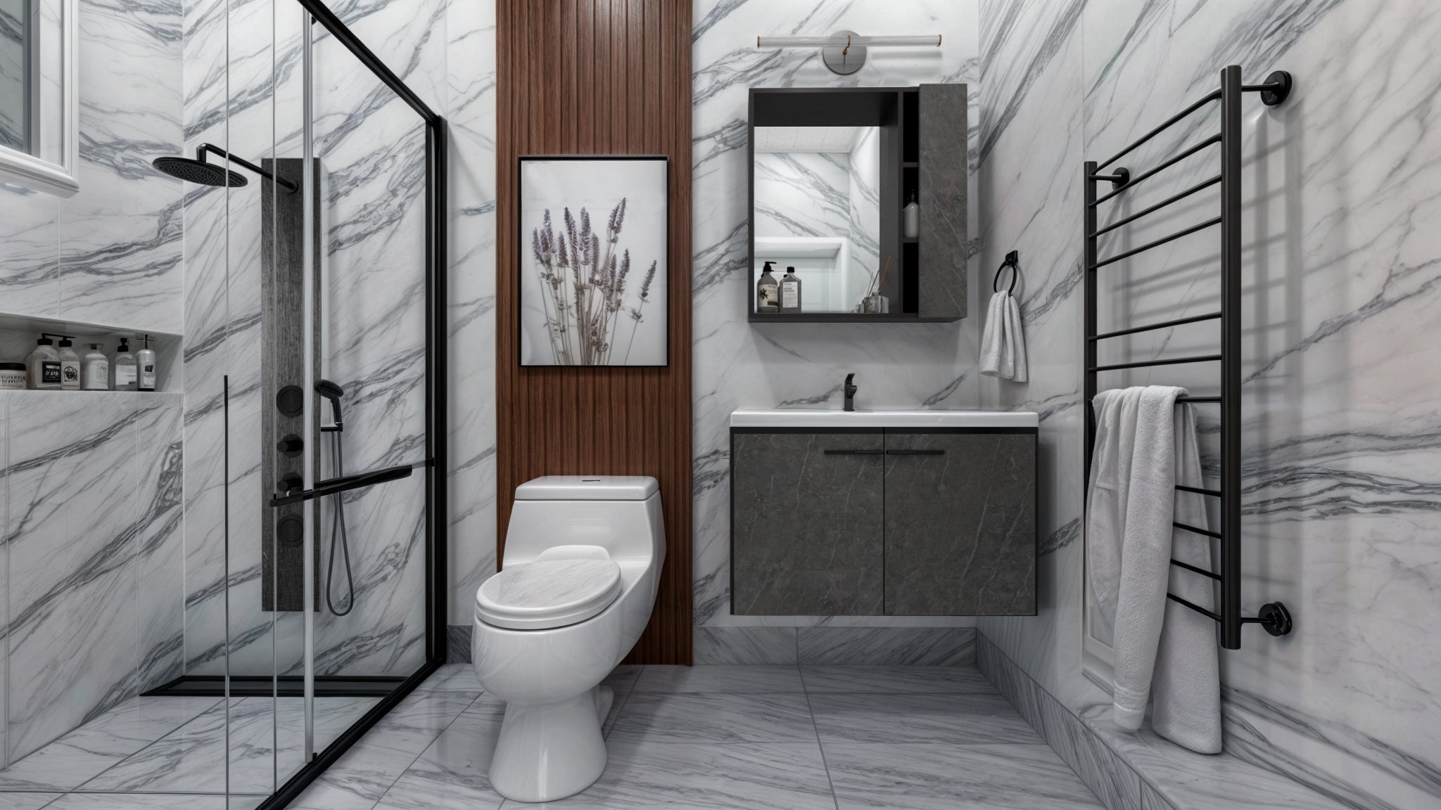 BAÑO AMBIENTADO A – 1.25M x 2.70M - 1.35M x 2.85M – 1.50M X 3.00M