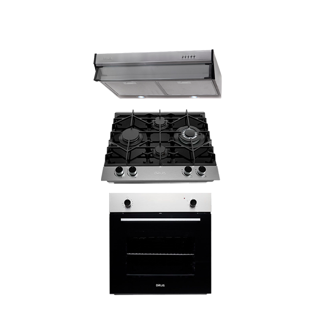 COMBO C - DRIVE - 60CM / 24” – STEEL/GLASS (Stove, Oven and Extractor).