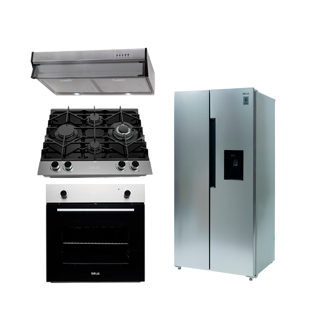 COMBO B REFRI - DRIVE - 60CM / 24” - STEEL/GLASS (Stove, Oven, Extractor and Refrigerator).