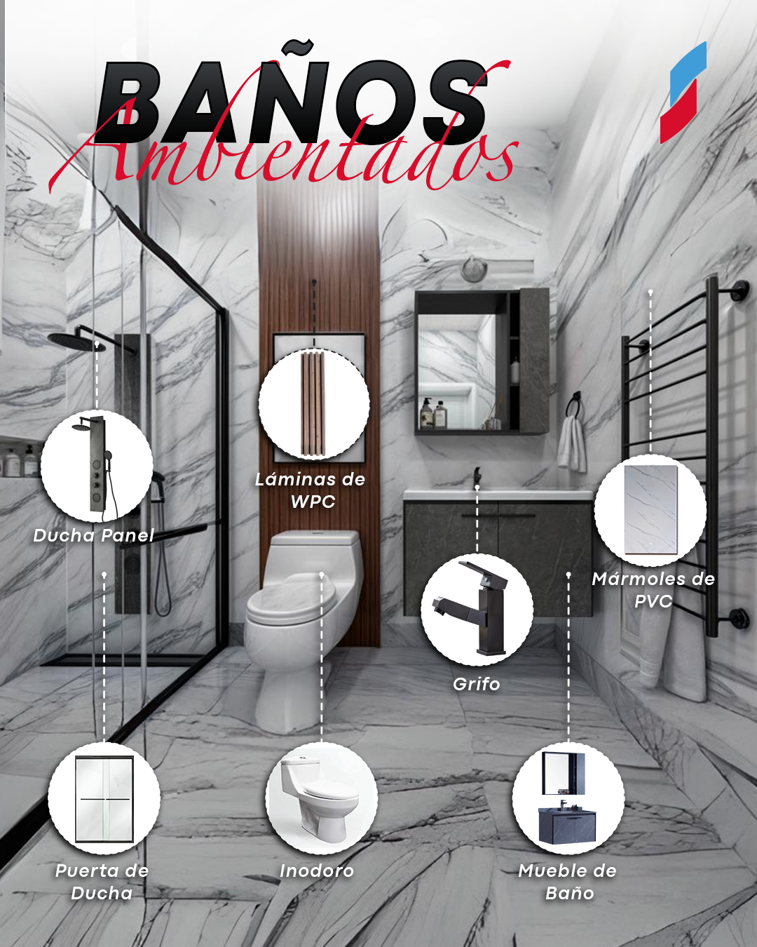 BAÑO AMBIENTADO A – 1.25M x 2.70M - 1.35M x 2.85M – 1.50M X 3.00M