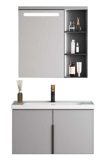 MUEBLE DE BAÑO ALUMINIO CON ESPEJO Y LAVAMANO