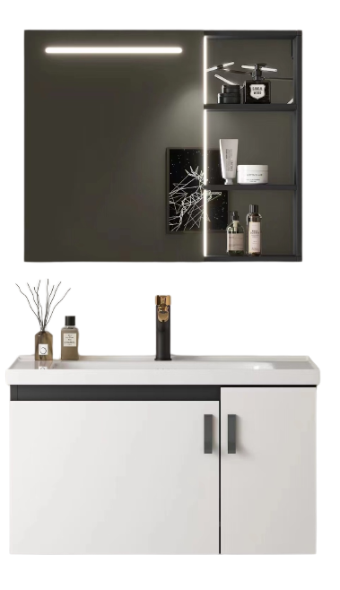 MUEBLE DE BAÑO SPACE ALUMINIO CON ESPEJO Y LAVAMANO