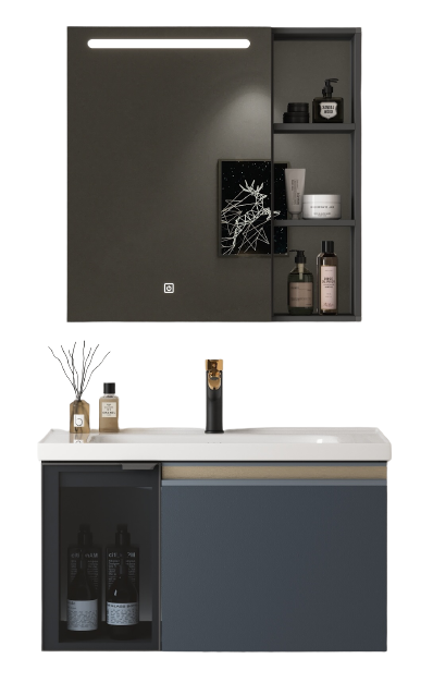 MUEBLE DE BAÑO SPACE ALUMINUM CON ESPEJO Y LAVAMANO