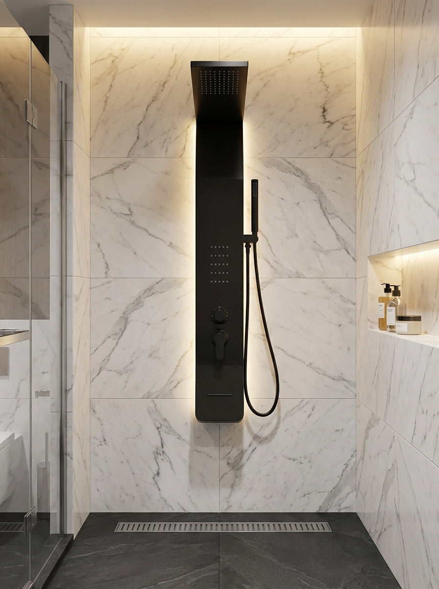 PANEL DE DUCHA PREMIUM EN ACERO INOXIDABLE 304 NEGRO – RESISTENTE A LA CORROSIÓN (1300×220 MM) – YB-5853