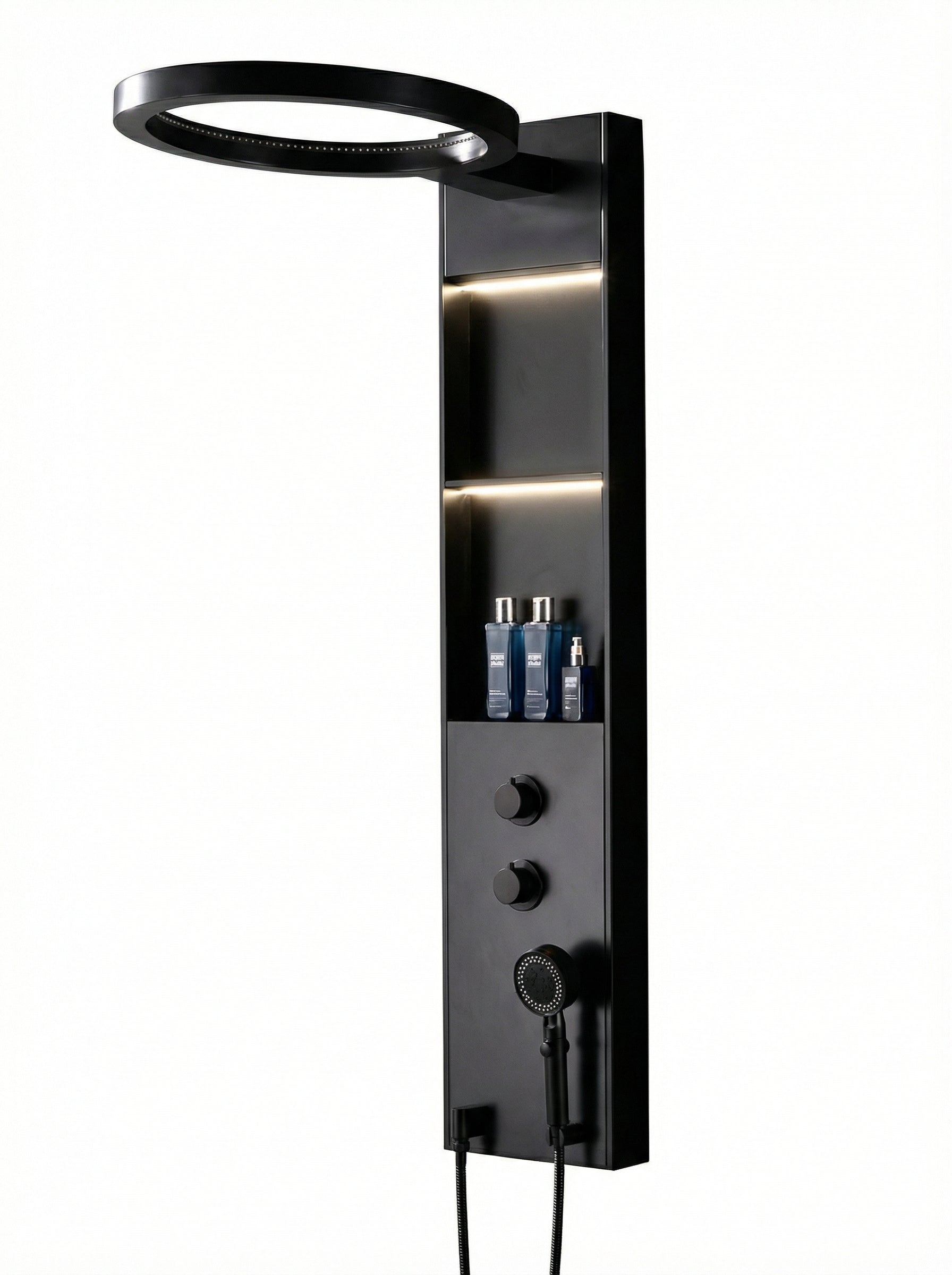 PANEL DE DUCHA PREMIUM EN ACERO INOXIDABLE 304 NEGRO CON ILUMINACIÓN LED – 1400×300 MM – YB-5957-1