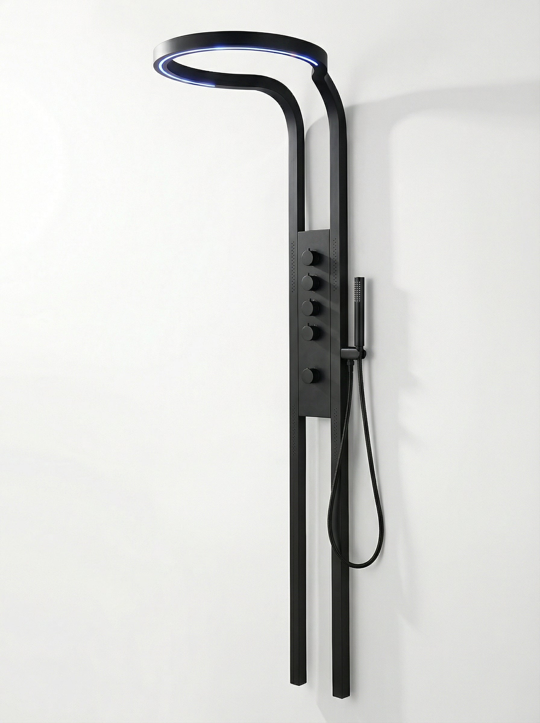 PANEL DE DUCHA PREMIUM EN ACERO INOXIDABLE 304 NEGRO CON ILUMINACIÓN LED – EXTRA ALTO 2000×220 MM – YB-5967-3L