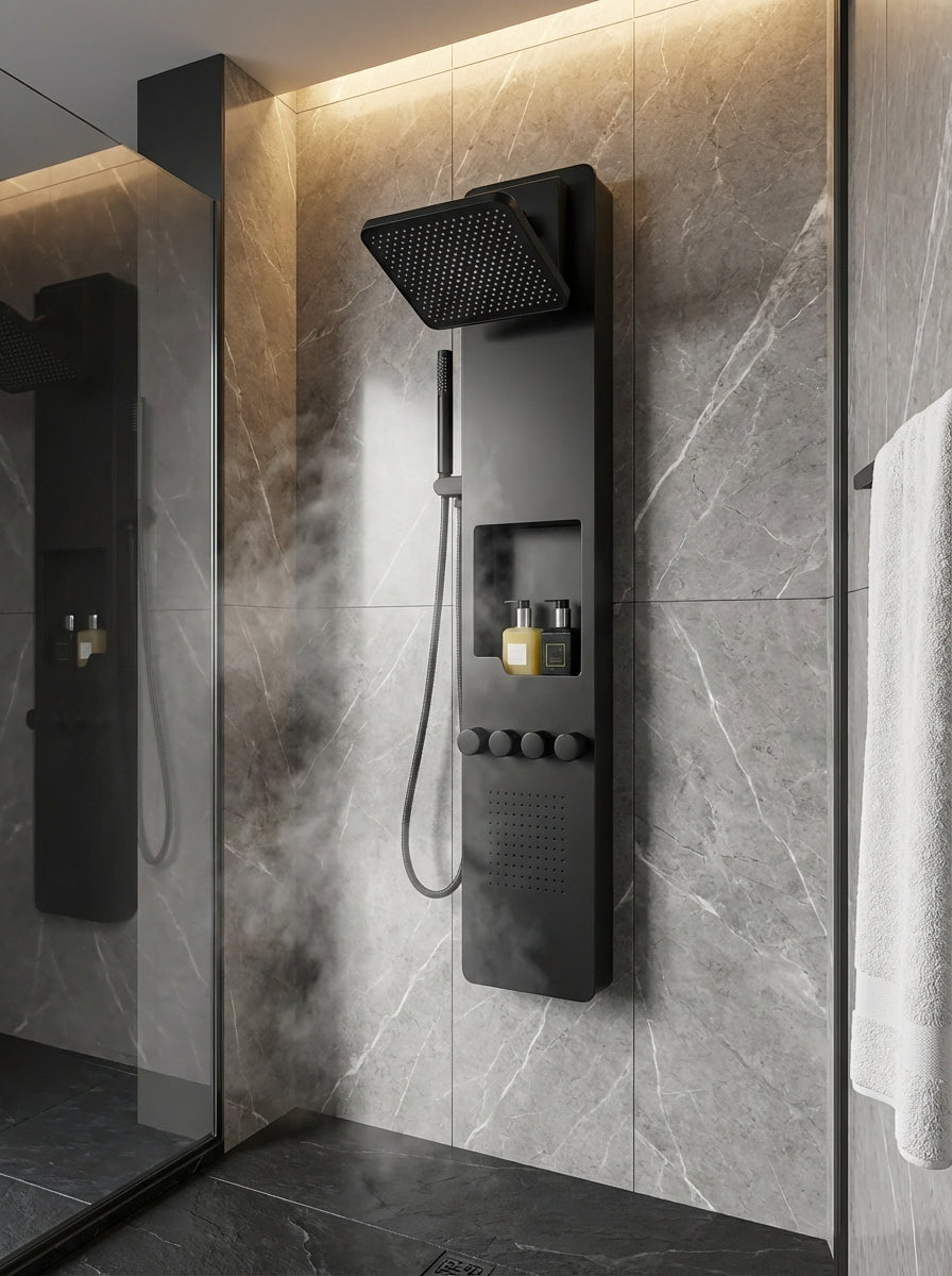 PANEL DE DUCHA PREMIUM EN ACERO INOXIDABLE 304 NEGRO – RESISTENTE A LA CORROSIÓN (1345×300 MM) – YB-5991