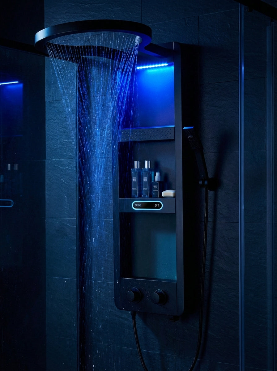 PANEL DE DUCHA PREMIUM EN ACERO INOXIDABLE 304 NEGRO – RESISTENTE A LA CORROSIÓN (1200×415 MM) – YB-6000-4