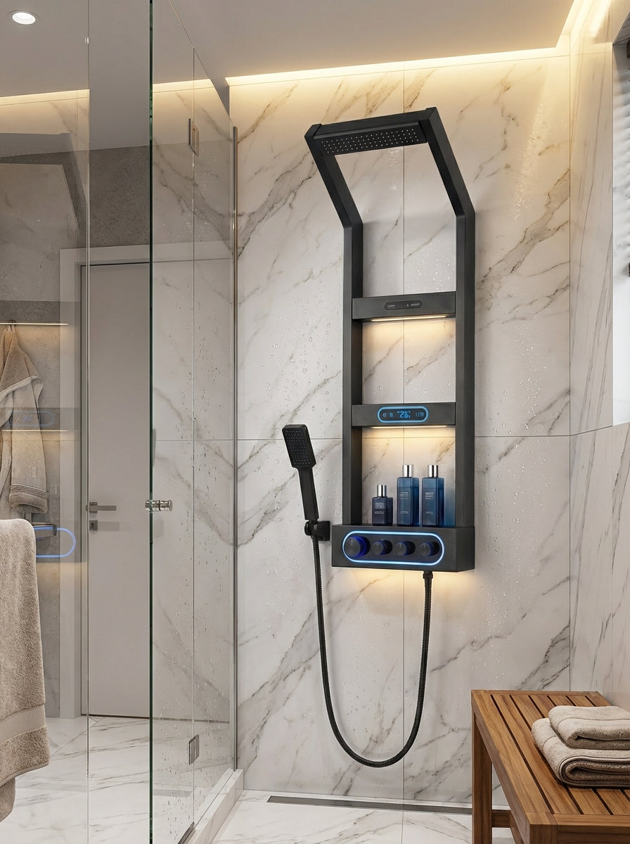 PANEL DE DUCHA PREMIUM EN ACERO INOXIDABLE 304 COLOR GUN METAL (GRIS OSCURO) – 1200×400 MM – YB-6000