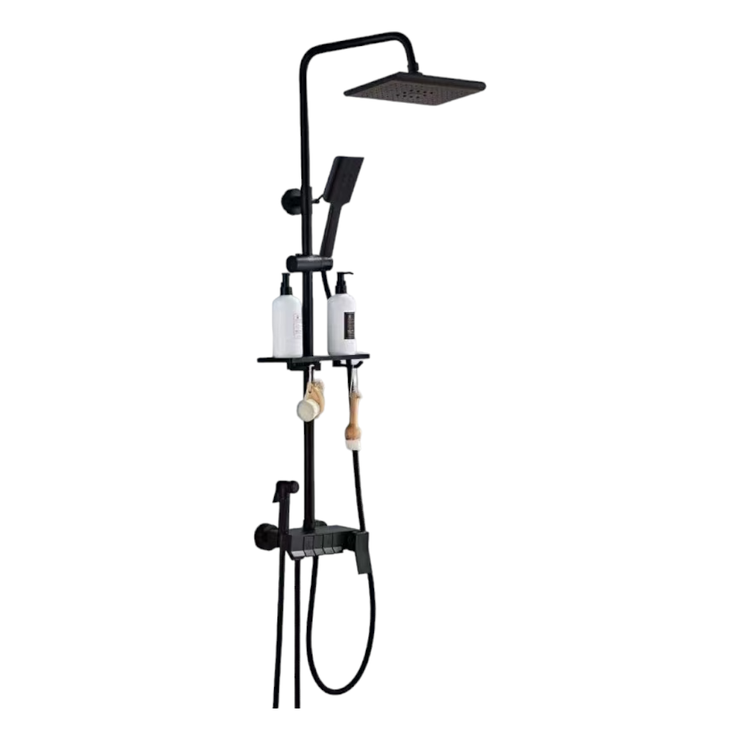 SHOWER COLUMN - BRASS - MATT BLACK - 6" Plunger