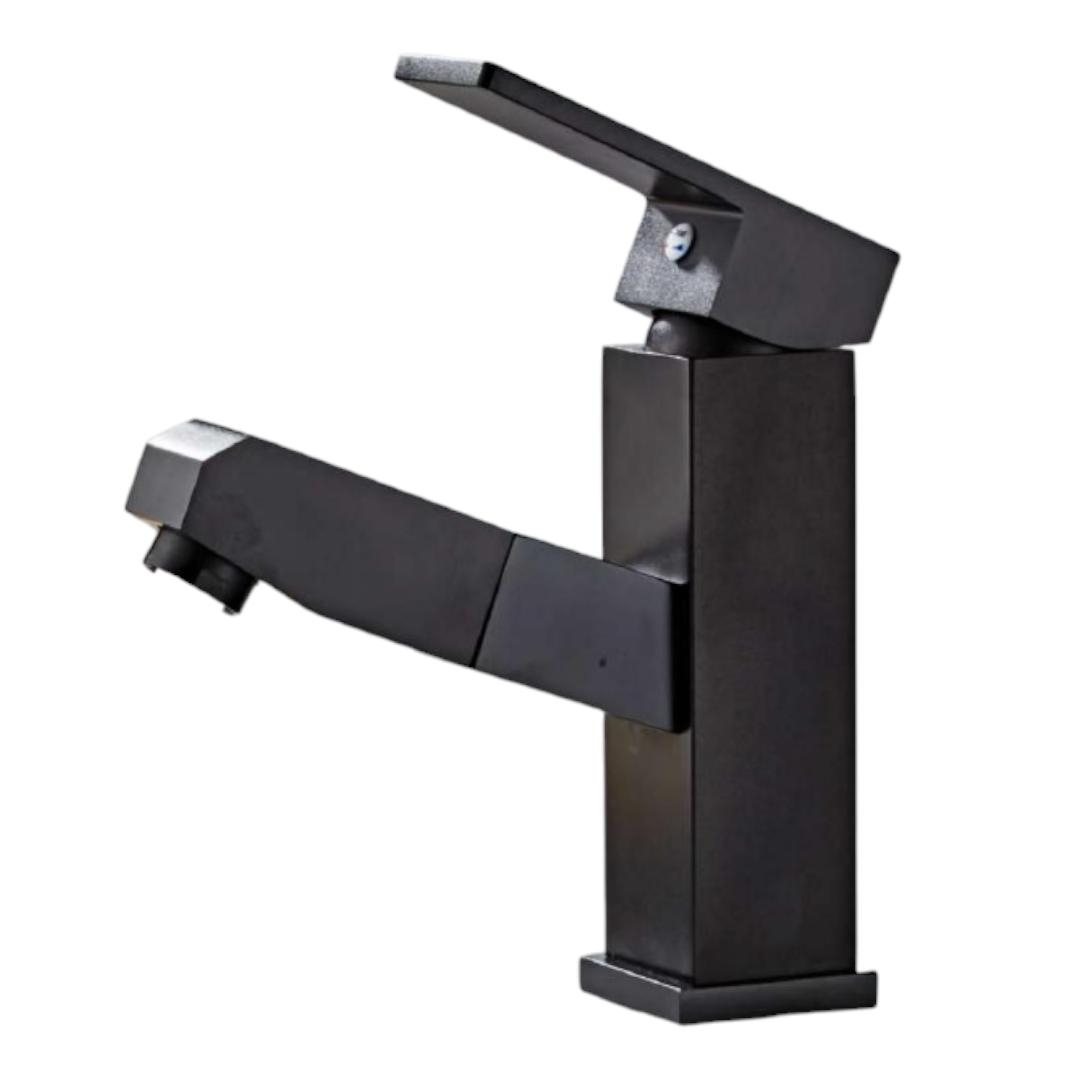 GRIFO DE LAVAMANO CON MANGUERA - ACERO INOXIDABLE - 400G - NEGRO MATE