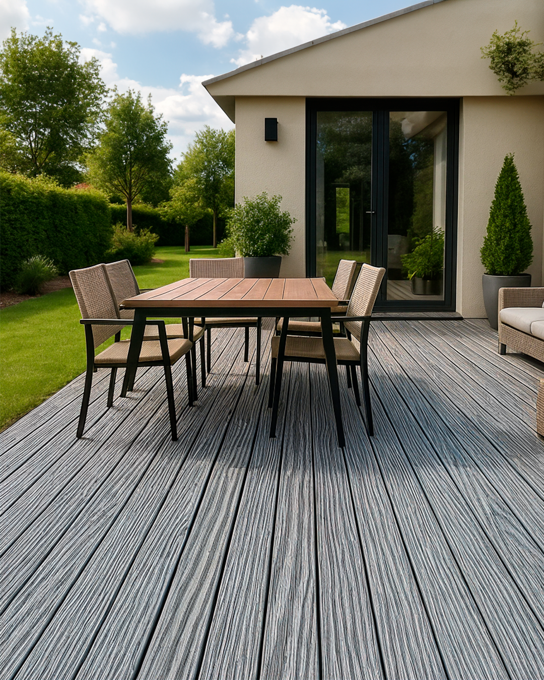 PISO DECK DE WPC EXTERIOR - GRIS VETAS BLANCAS - 138*23*2900MM