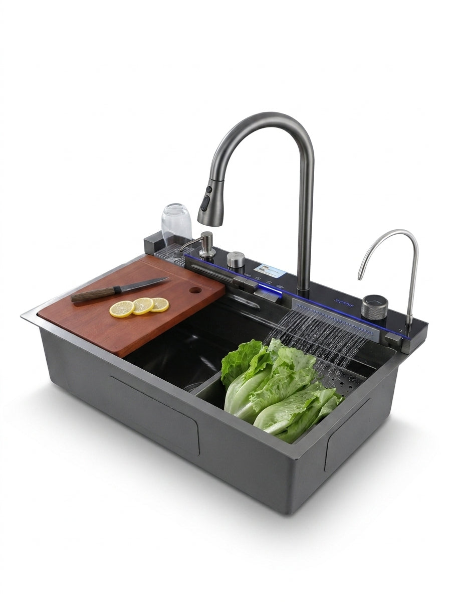 FREGADOR ACERO INOXIDABLE 304 NEGRO 835X508X228MM ESPESOR 3.0+1.0MM CON ACCESORIOS