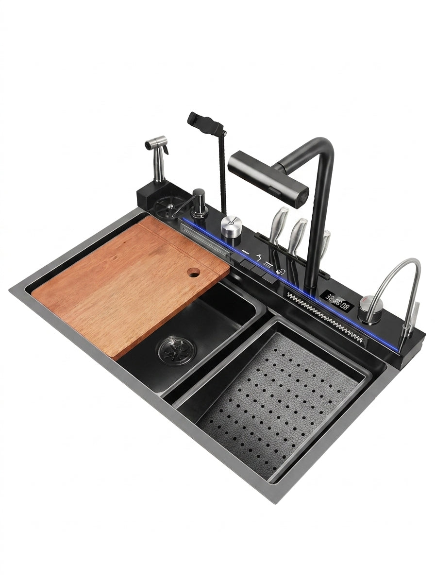FREGADOR PREMIUM NEGRO ACERO INOXIDABLE 304 800X460X220MM CON ACCESORIOS
