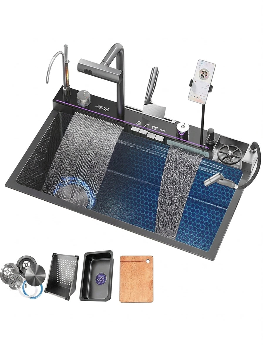 FREGADOR PREMIUM NEGRO ACERO INOXIDABLE 304 850X508X220MM CON ACCESORIOS