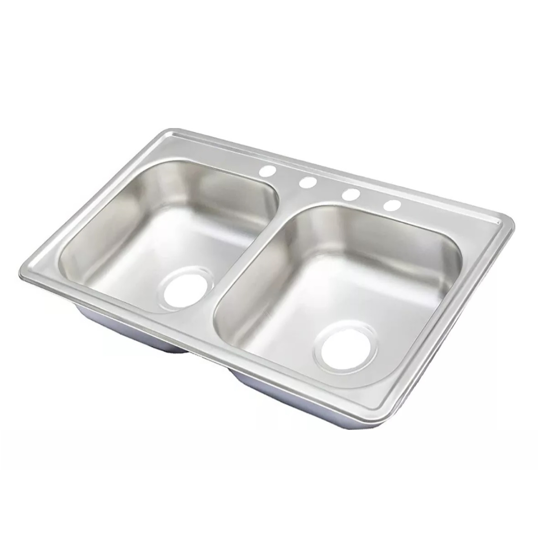FREGADOR DOBLE - 33" X 19" X 8" - ACERO INOXIDABLE 304