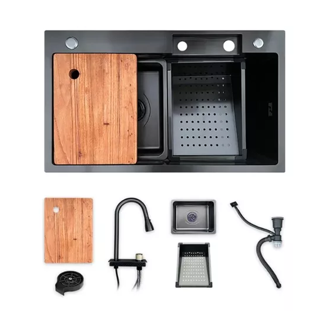 FREGADOR DOBLE MODERNO - 750 X 450 X 220MM - ACERO INOXIDABLE 304 - 7545A