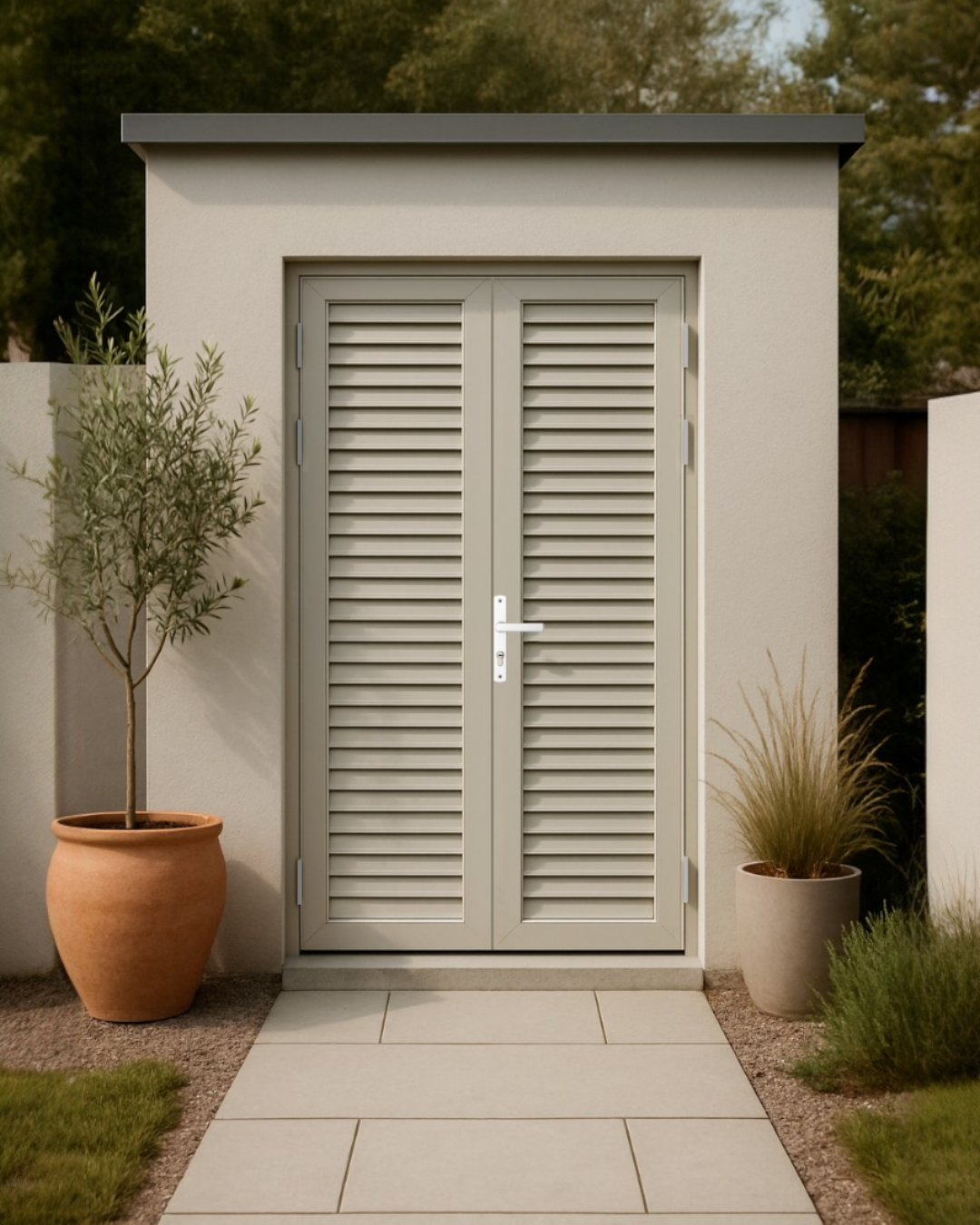 PUERTA DOBLE DE ALUMINIO TIPO LOUVERS - 1.20M X 2.15M - BLANCO - DERECHA
