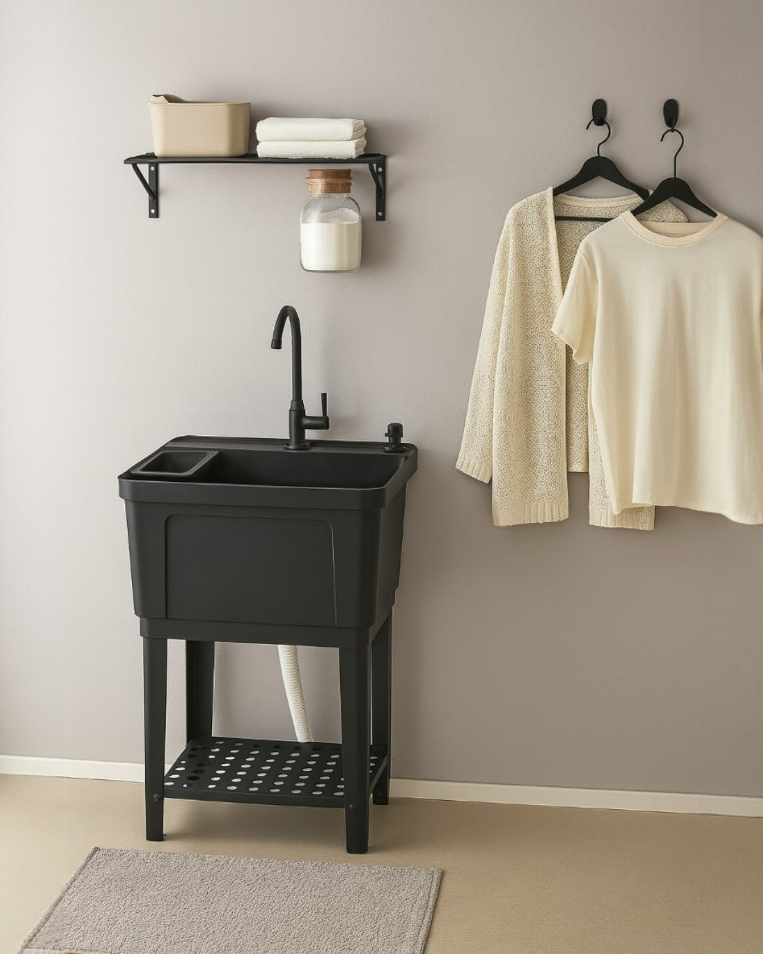 TINA DE LAVANDERÍA - PLÁSTICO - 50*48*84CM - NEGRO