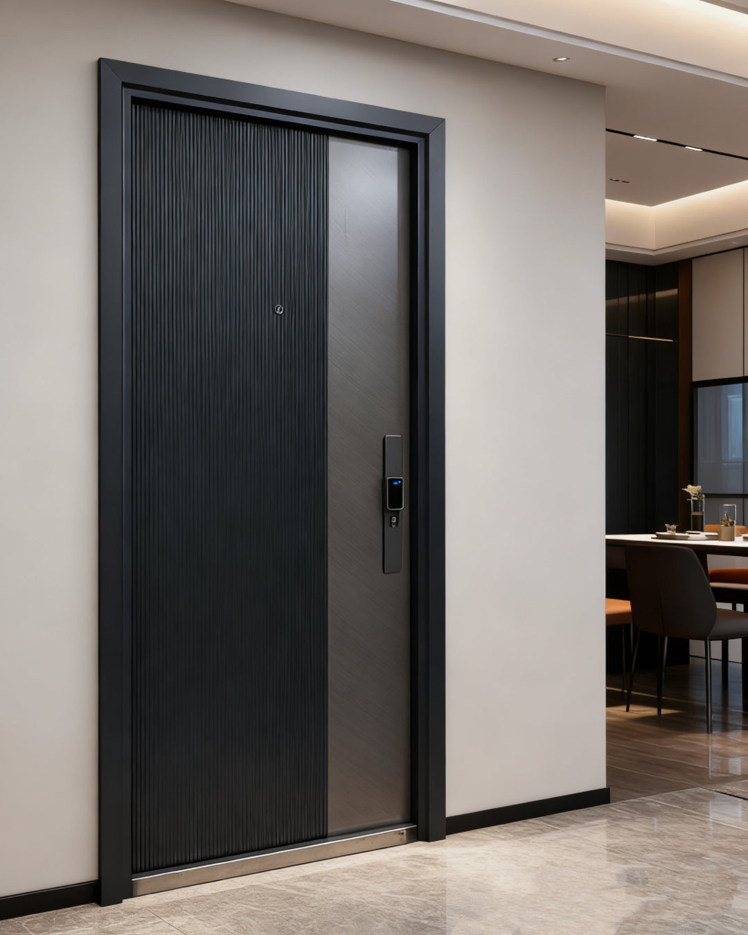Puerta Principal de Seguridad Multipunto | Diseño Moderno Metal + Tipo Madera Gris | 0.98 x 2.15 m