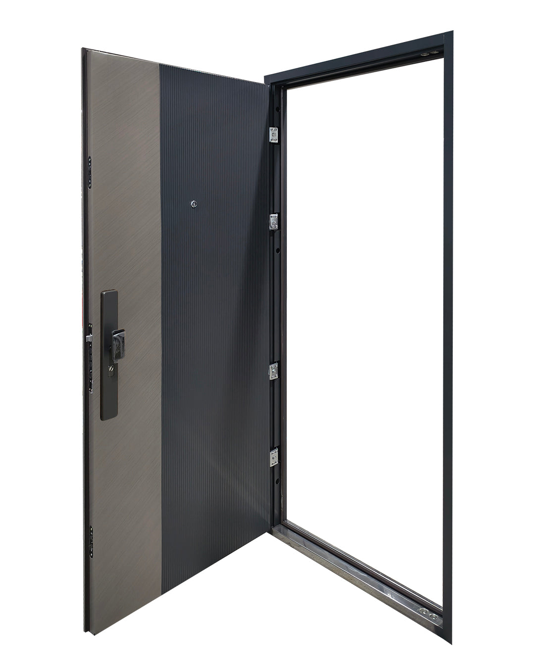 Puerta Principal de Seguridad Multipunto | Diseño Moderno Metal + Tipo Madera Gris | 0.98 x 2.15 m