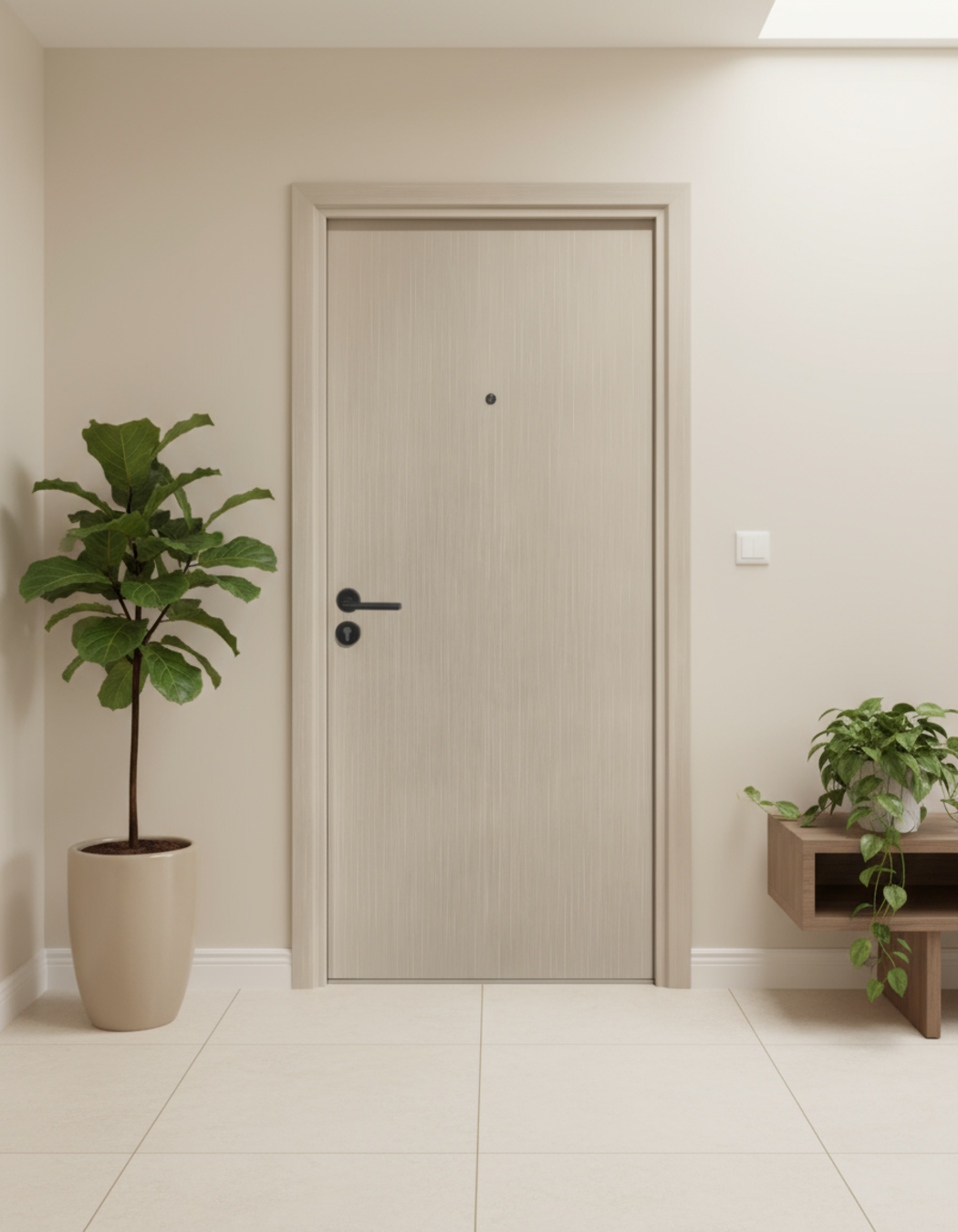 PUERTA DE SEGURIDAD MULTIPUNTOS - 97CM X 215CM X 70MM - CREMA NATURAL