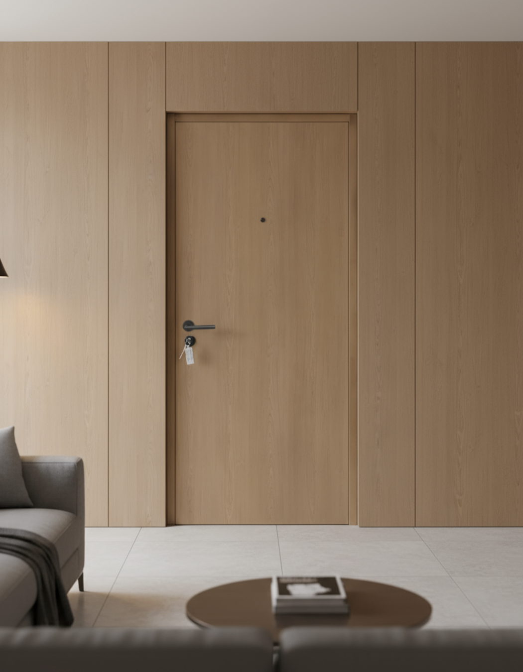 PUERTA DE SEGURIDAD MULTIPUNTOS - 97CM X 215CM X 70MM - NOGAL NATURAL CLARO