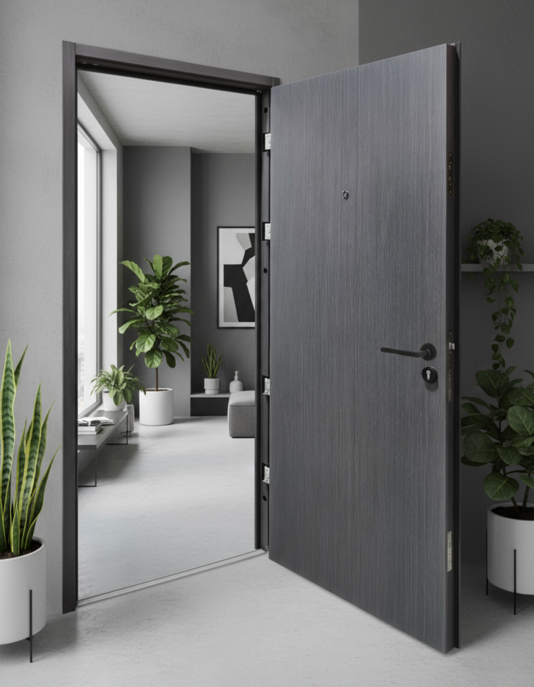 PUERTA DE SEGURIDAD MULTIPUNTOS - 97CM X 215CM X 70MM - GRIS CENIZA AZULADO
