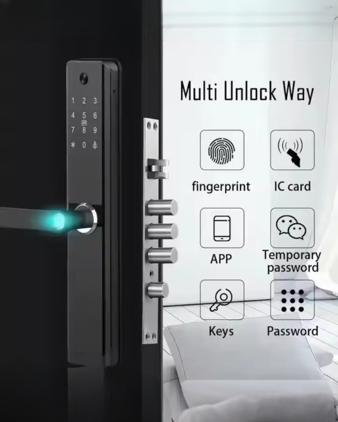 CERRADURA INTELIGENTE - PUERTAS MULTIPUNTOS DE SEGURIDAD - TUYA APP - PANTALLA INTEGRADA - NEGRO - OS720TYFV-6068