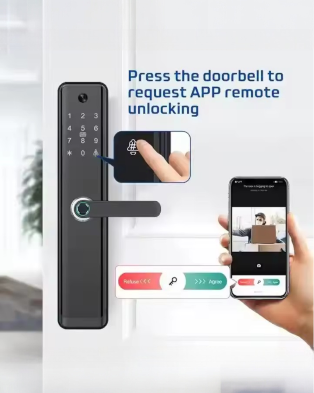 CERRADURA INTELIGENTE - PUERTAS MULTIPUNTOS DE SEGURIDAD - TUYA APP - PANTALLA INTEGRADA - NEGRO - OS720TYFV-6068