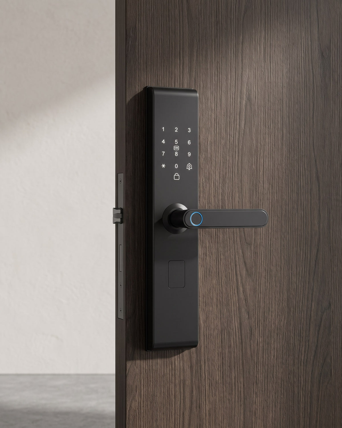 Cerradura inteligente OS967TYF-6068 instalada en puerta