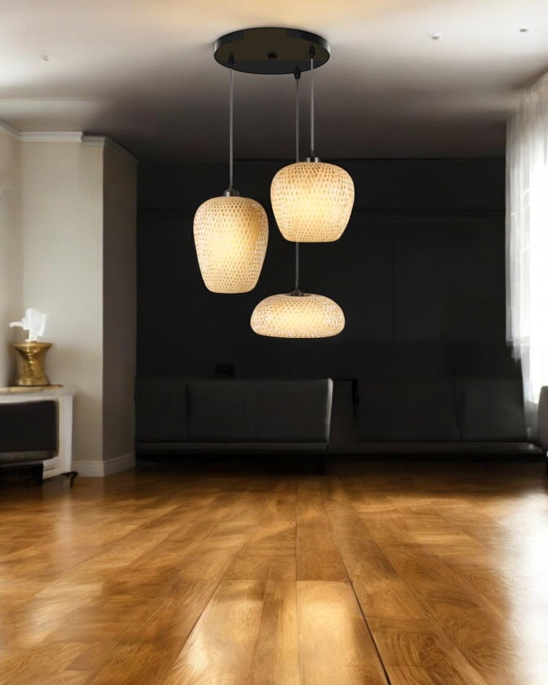 LAMPARA DE TECHO BAMBOO RATTAN MADERA 3XE27