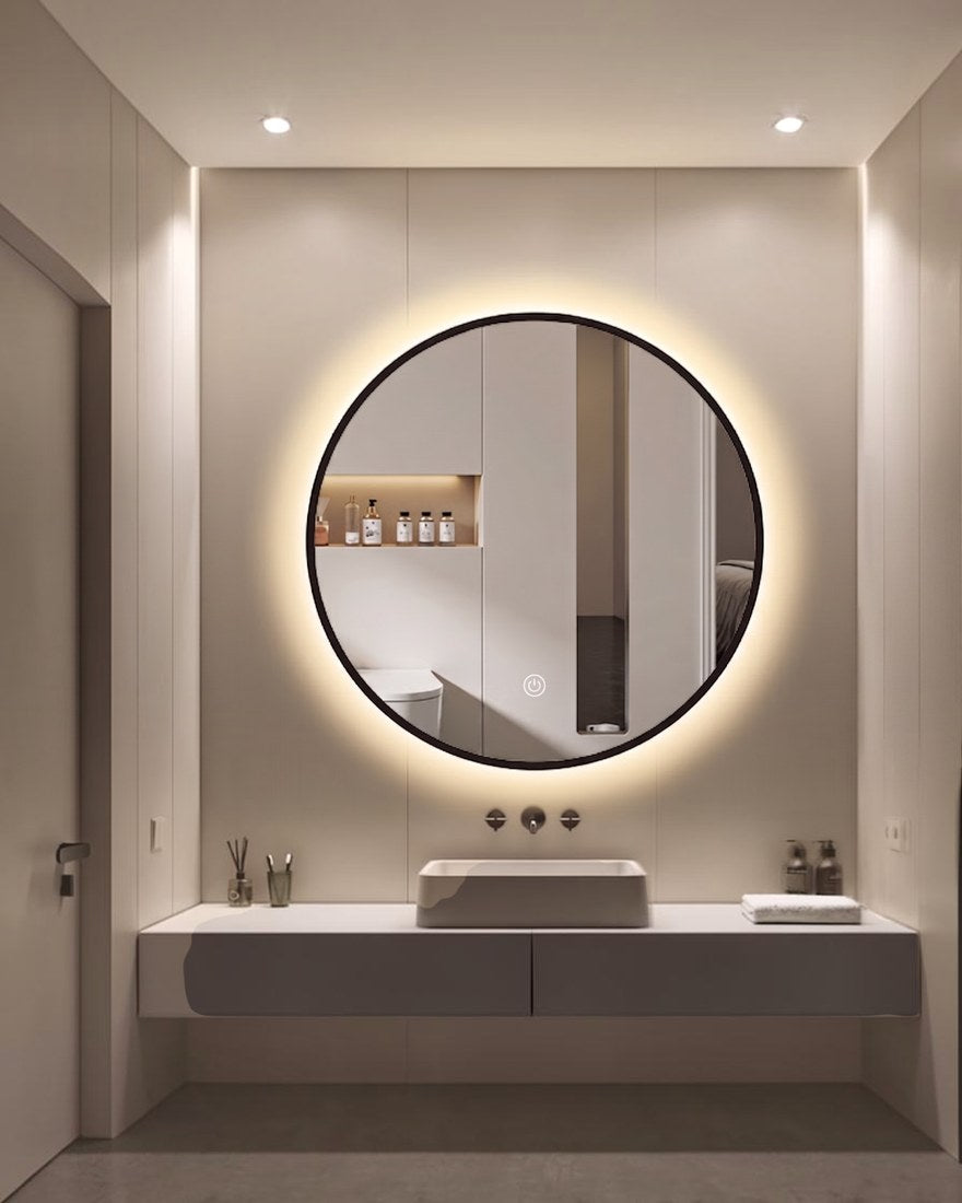 Espejo LED Circular 60 cm marco negro