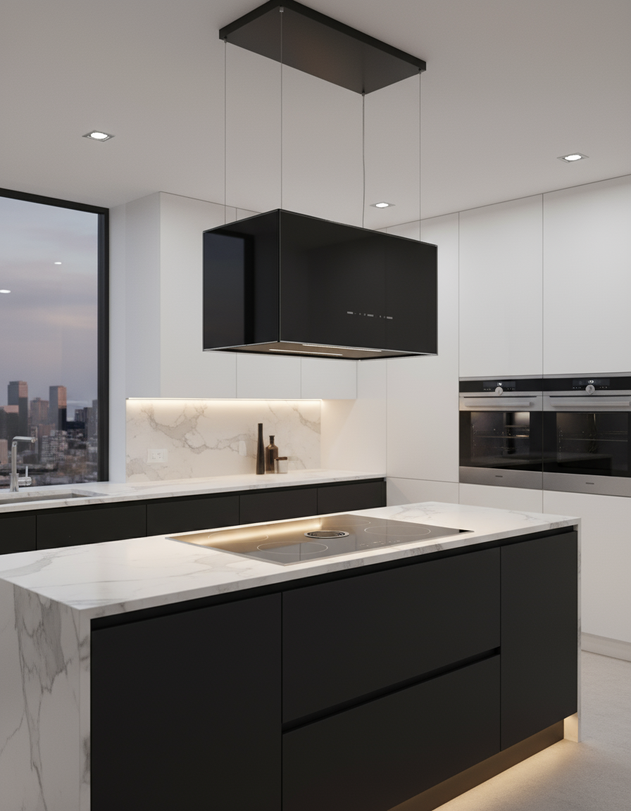 EXTRACTOR DE GRASA DE ISLA 90 CM | DRIJA PENDENTE 90-B | VIDRIO NEGRO