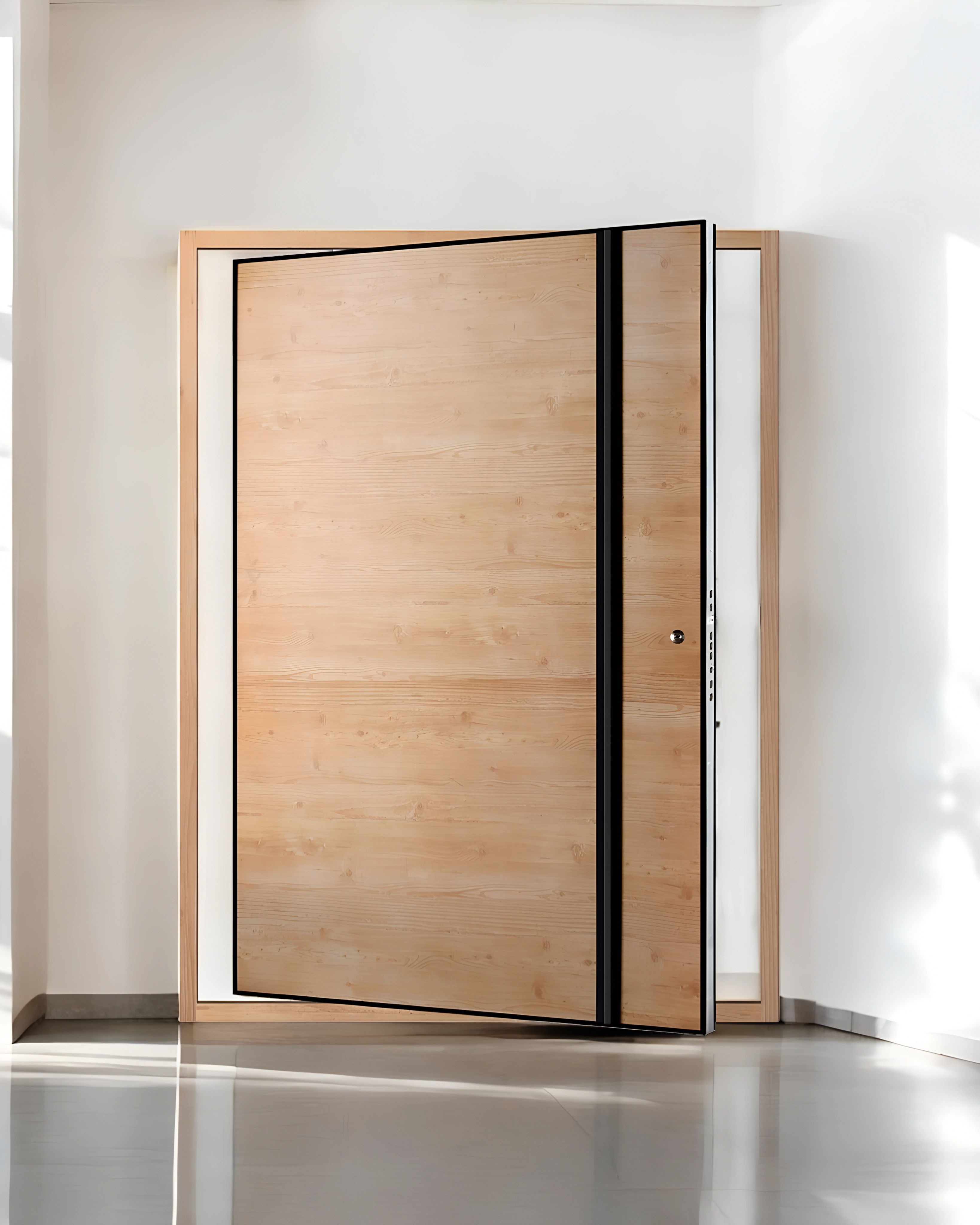 PUERTA DE PIVOTE - 1500*2200*90MM - PANEL MADERA CREMA - DERECHA