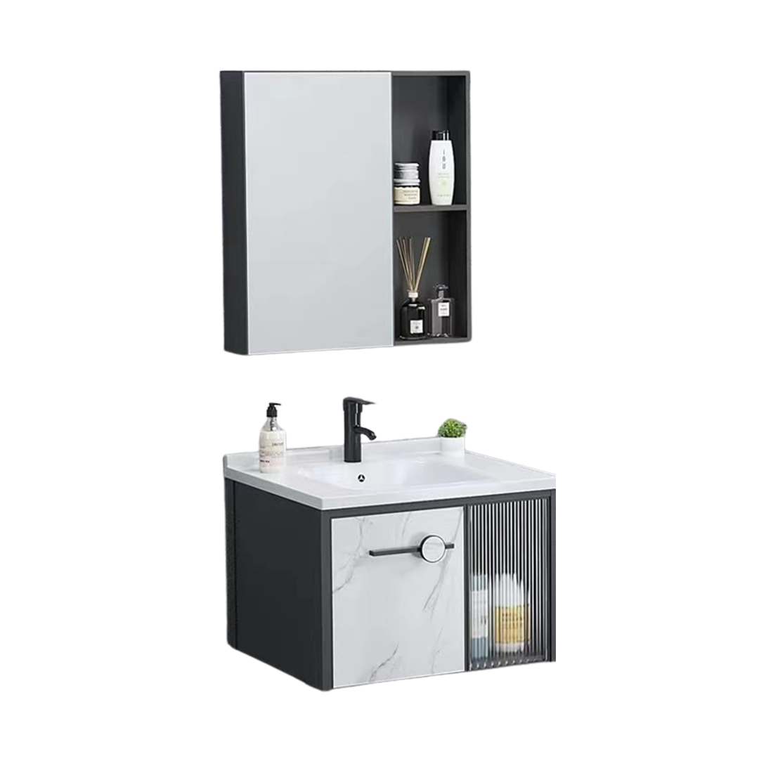 MUEBLE DE BAÑO ALUMINIO CON ESPEJO Y LAVAMANO