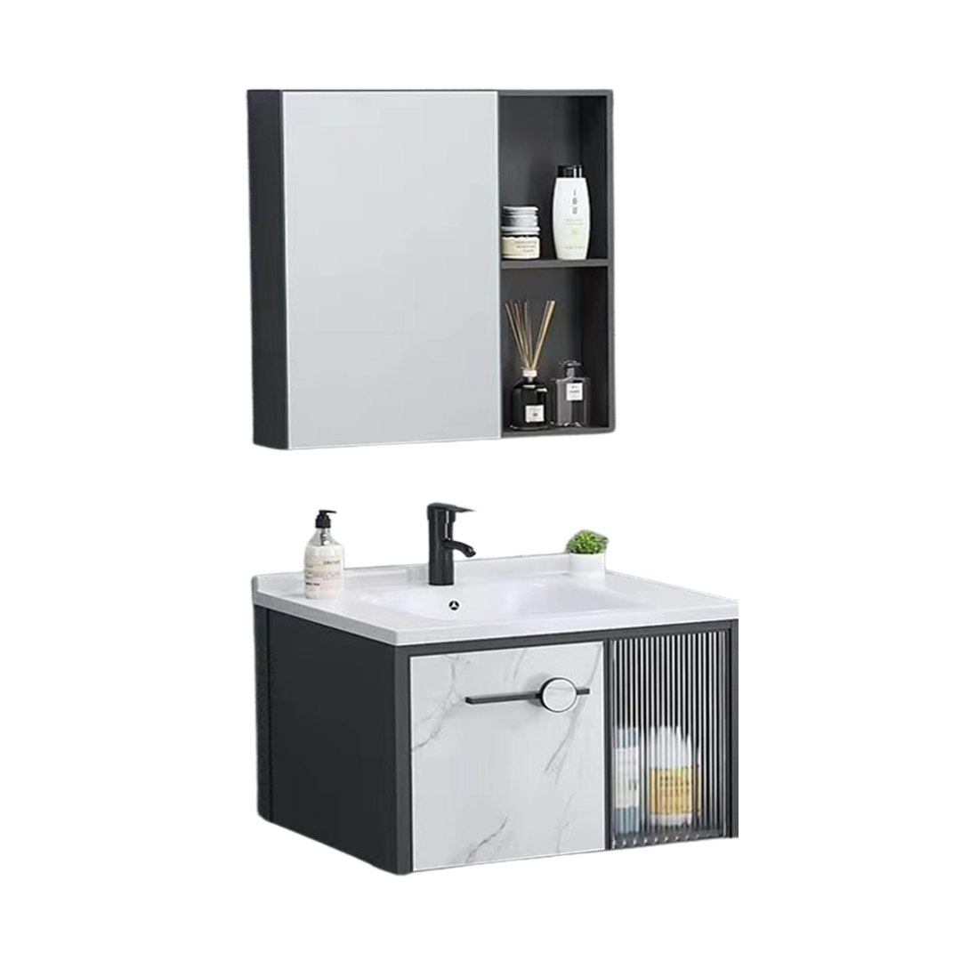 MUEBLE DE BAÑO ALUMINIO CON ESPEJO Y LAVAMANO