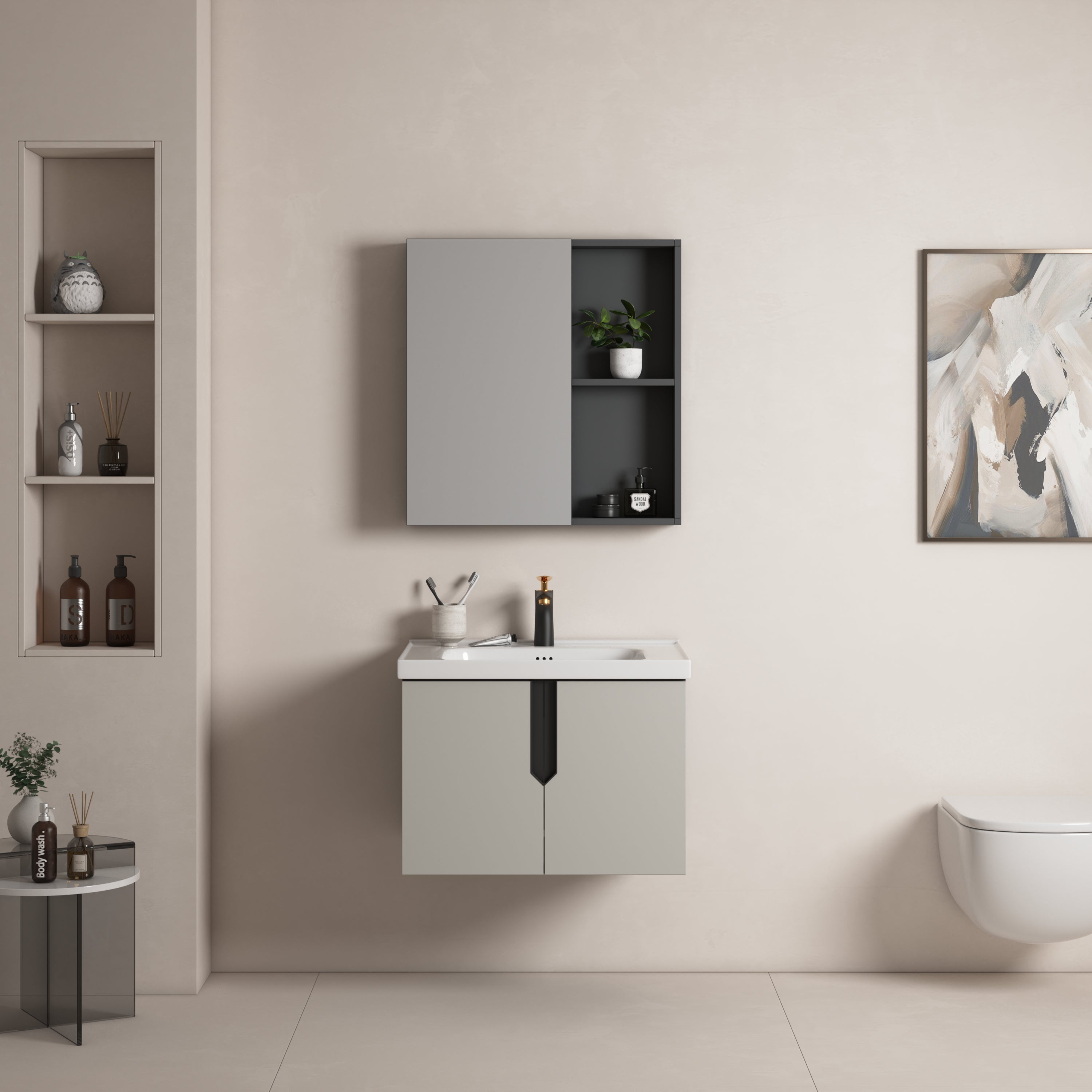 MUEBLE DE BAÑO ALUMINIO CON ESPEJO Y LAVAMANO
