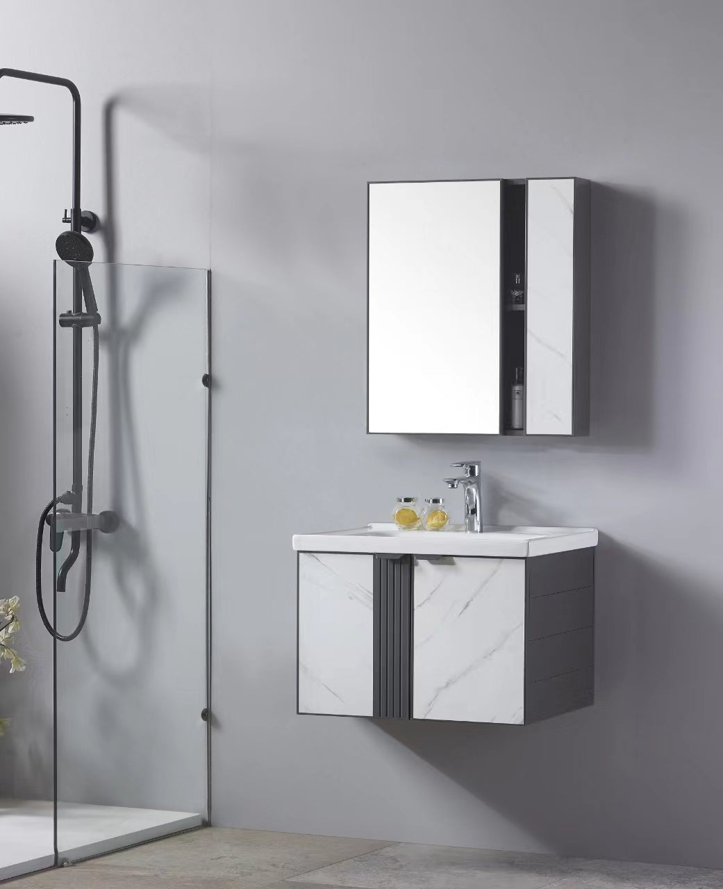 MUEBLE DE BAÑO ALUMINIO CON ESPEJO Y LAVAMANO