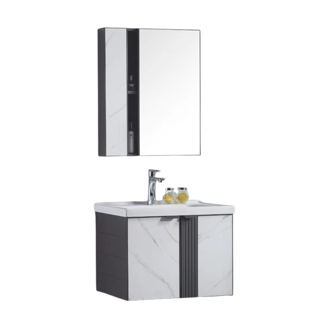 MUEBLE DE BAÑO ALUMINIO CON ESPEJO Y LAVAMANO