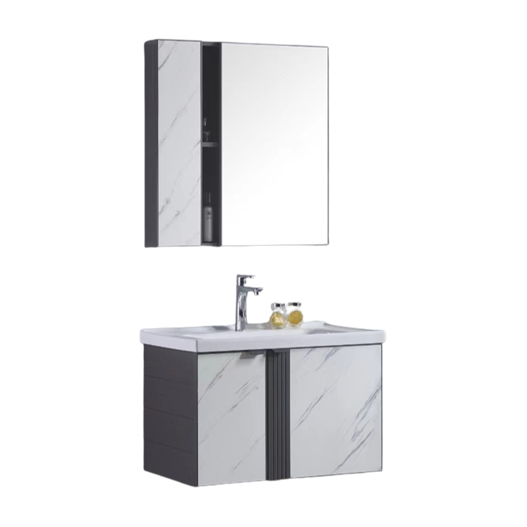 MUEBLE DE BAÑO ALUMINIO CON ESPEJO Y LAVAMANO
