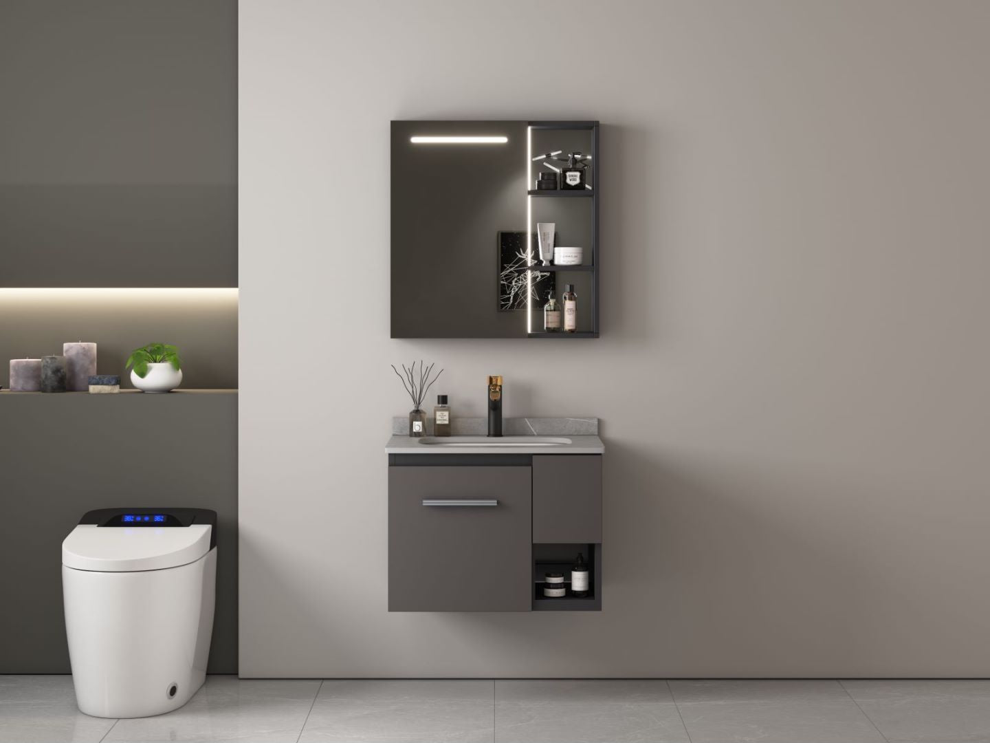 MUEBLE DE BAÑO ALUMINIO CON ESPEJO Y LAVAMANO