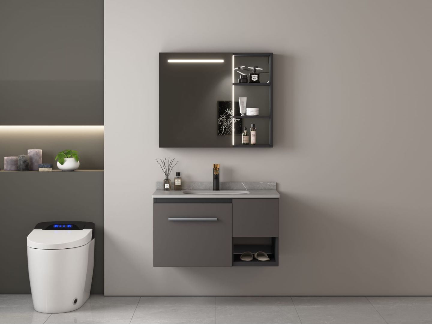 MUEBLE DE BAÑO ALUMINIO CON ESPEJO Y LAVAMANO