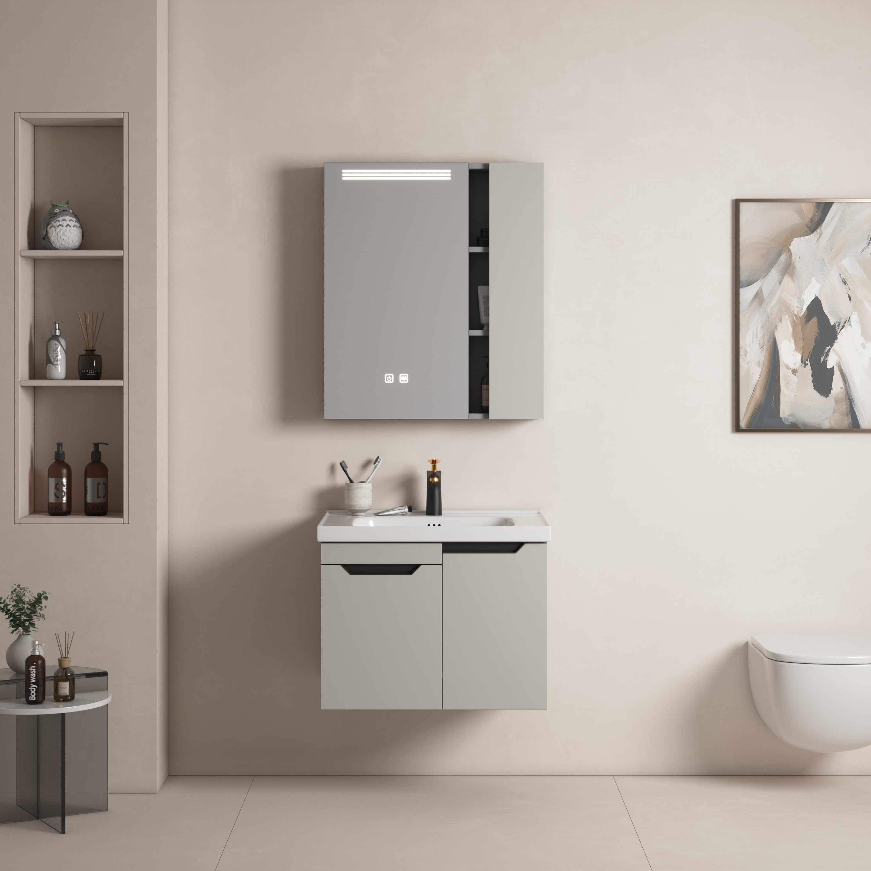 MUEBLE DE BAÑO ALUMINIO CON ESPEJO Y LAVAMANO
