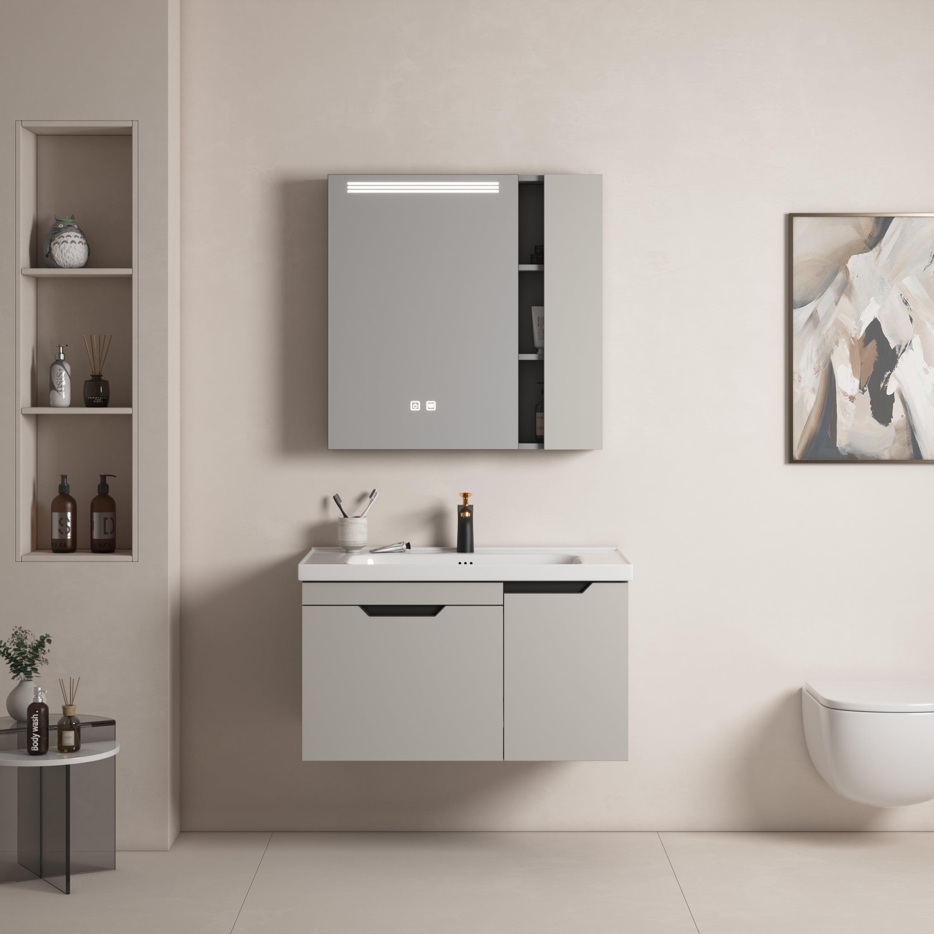 MUEBLE DE BAÑO ALUMINIO CON ESPEJO Y LAVAMANO