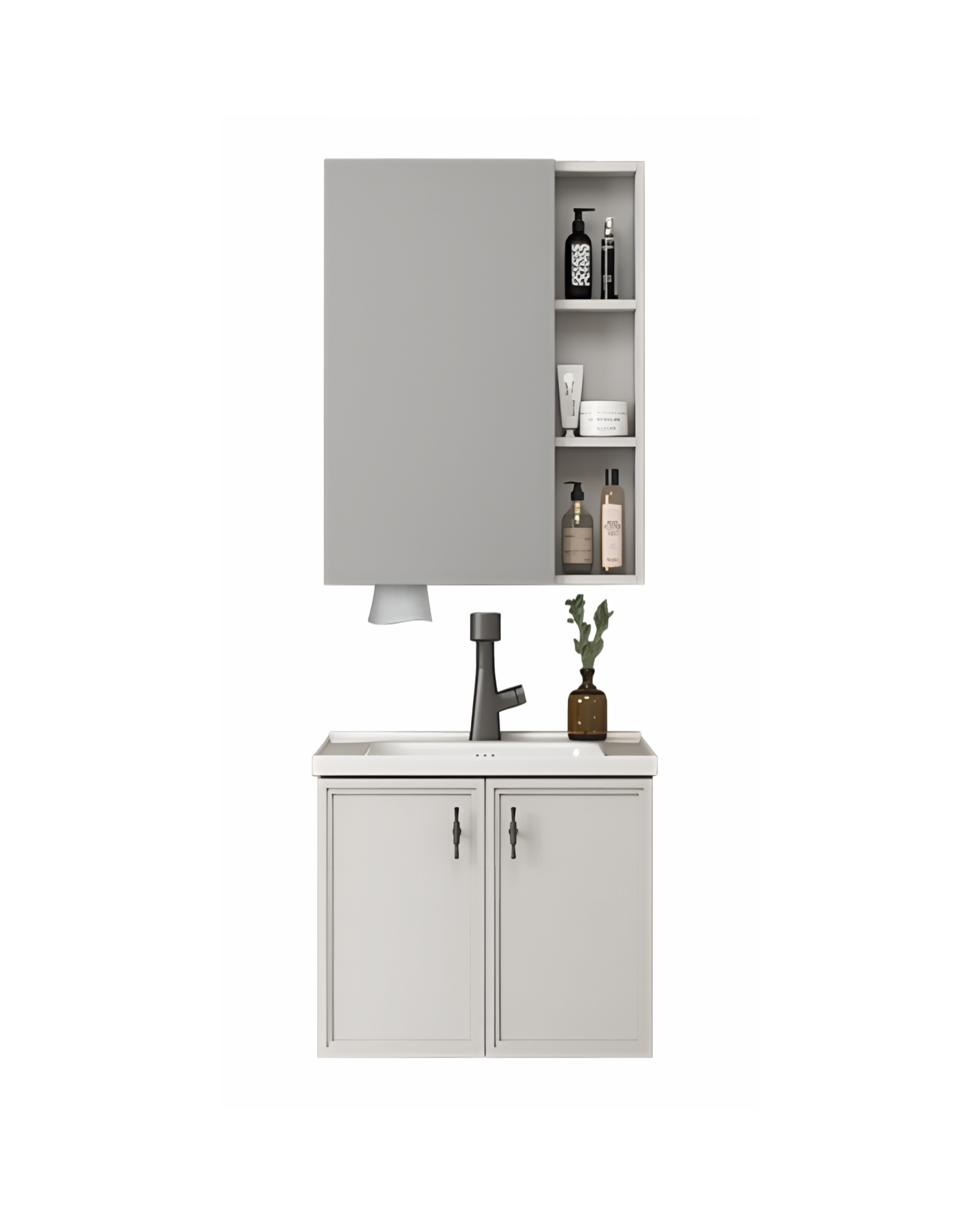 MUEBLE DE BAÑO + ESPEJO - ALUMINIO - TAUPE - 600*470*470mm