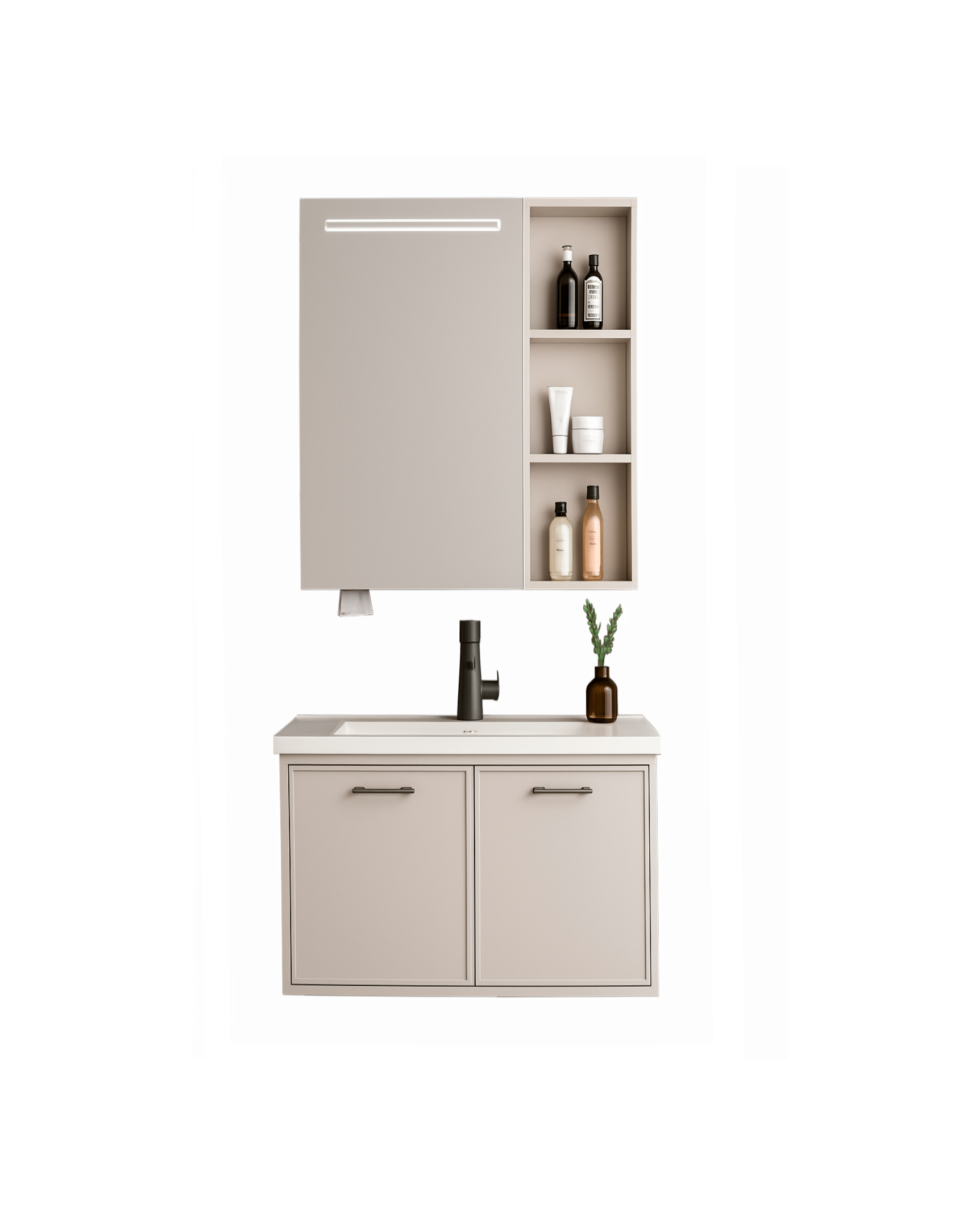 MUEBLE DE BAÑO + ESPEJO - PLYWOOD - TAUPE - 600*470*490mm