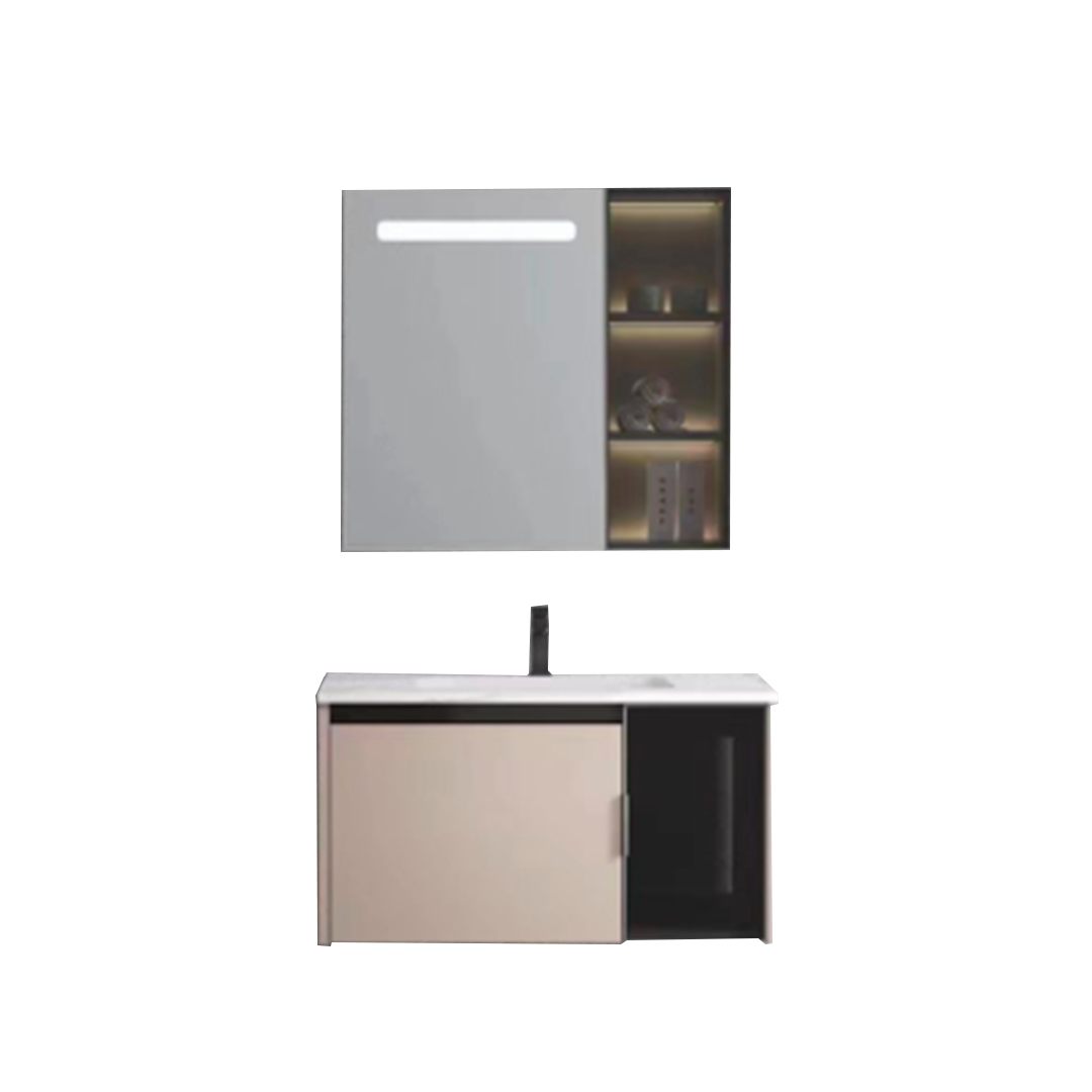 MUEBLE DE BAÑO ALUMINIO CON ESPEJO Y LAVAMANO
